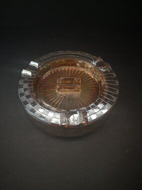 Vintage Hazel-Atlas Marigold Carnival Glass Ashtray & Central Matchbook Holder